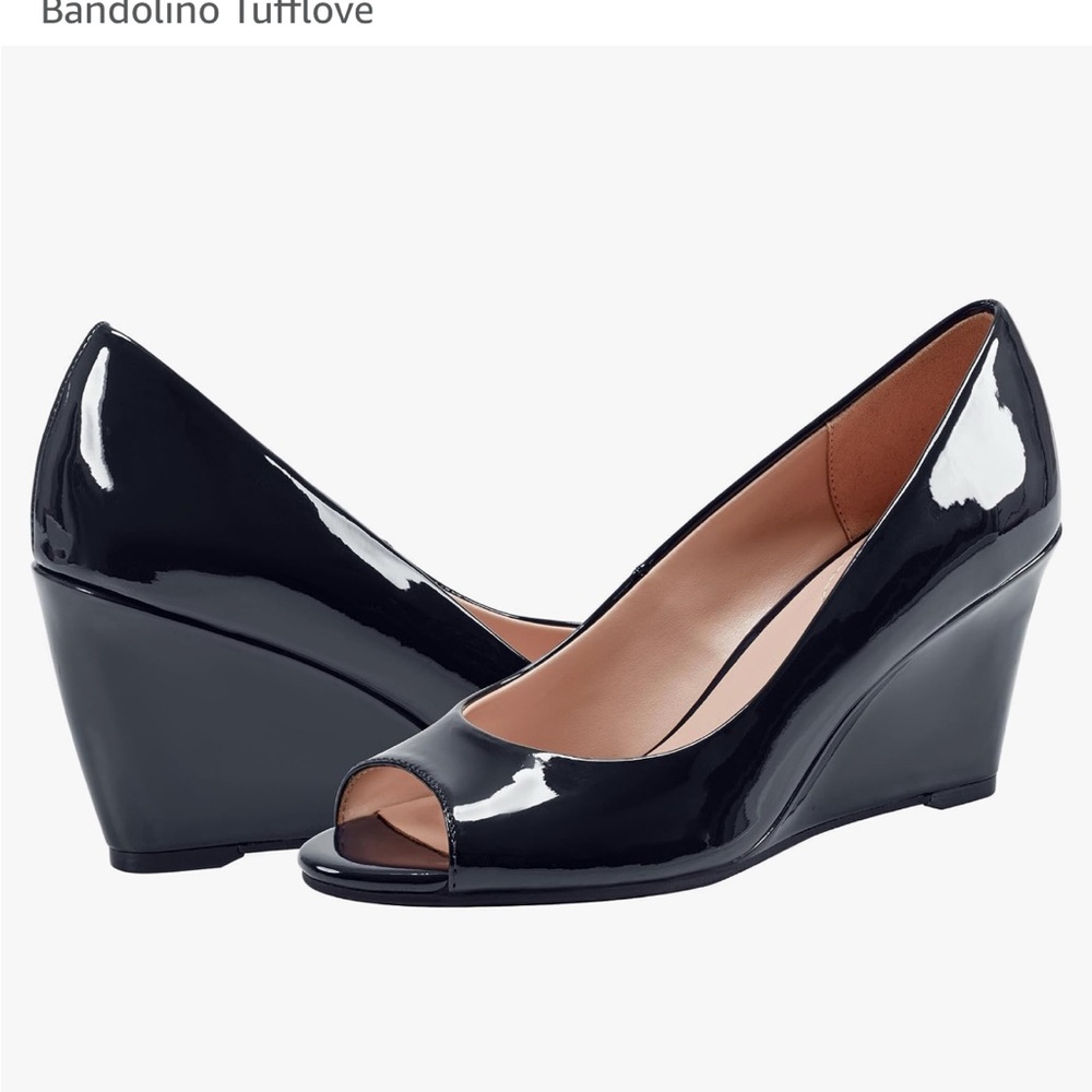 Women's Black Wedge Peep-Toe Shoes (Babdolino Tufflove) (Navy Patent 402)
